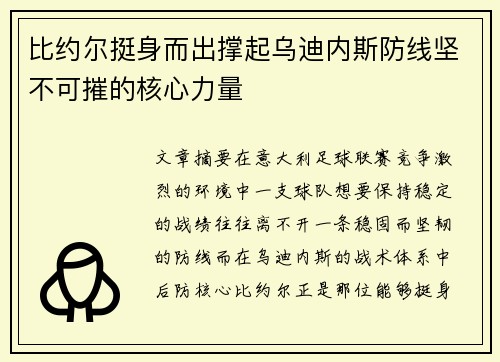 比约尔挺身而出撑起乌迪内斯防线坚不可摧的核心力量